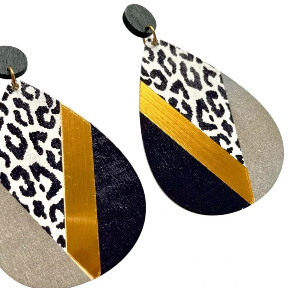 Boho Chic Leopard Print Waterdrop Earrings Retro Glam 80s Hippie Style - Picture 7 of 9